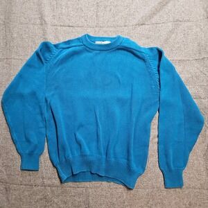 Steeplechase Sweater Womens L Blue Excellent Shaker Knit Cotton Vintage Crewneck